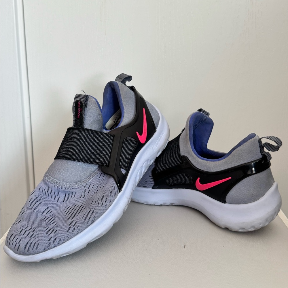 Nike Purple/Gray Sneakers with Pink Swoosh and Black Strap